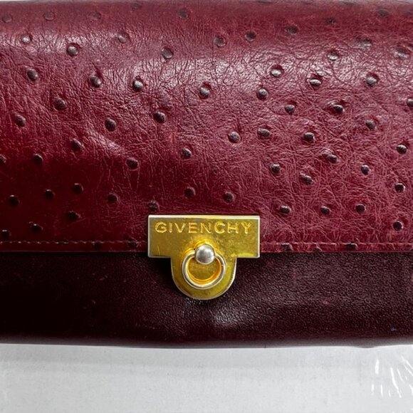 Vintage Retro Givenchy Ostritch  Burgendy Leather  Long Wallet Biflod   Logo(11) - Picture 4 of 12